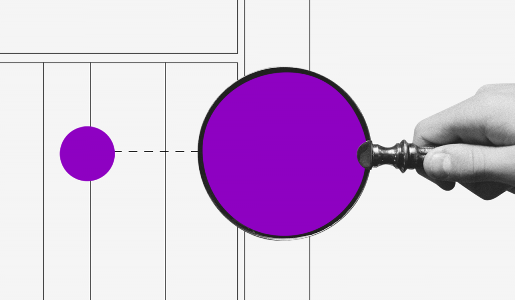 O que é FGC: imagem mostra mão segurando uma lupa roxa sobre uma bolinha roxa