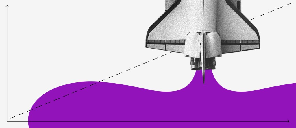 Selic: Colagem de um foguete partindo para cima. Da turbina sai uma mancha roxa que se espalha através de um gráfico com eixos x e y